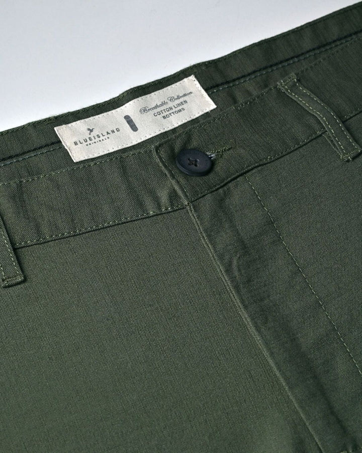 Army Green - 2 way stretch - COTTON LINEN PANT