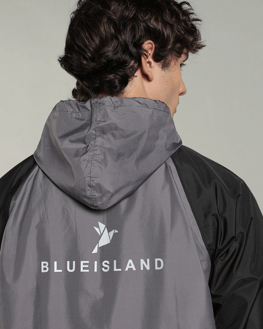 Grey with Black Sleeve - Rain Jacket with Pant & Mobile Pouch