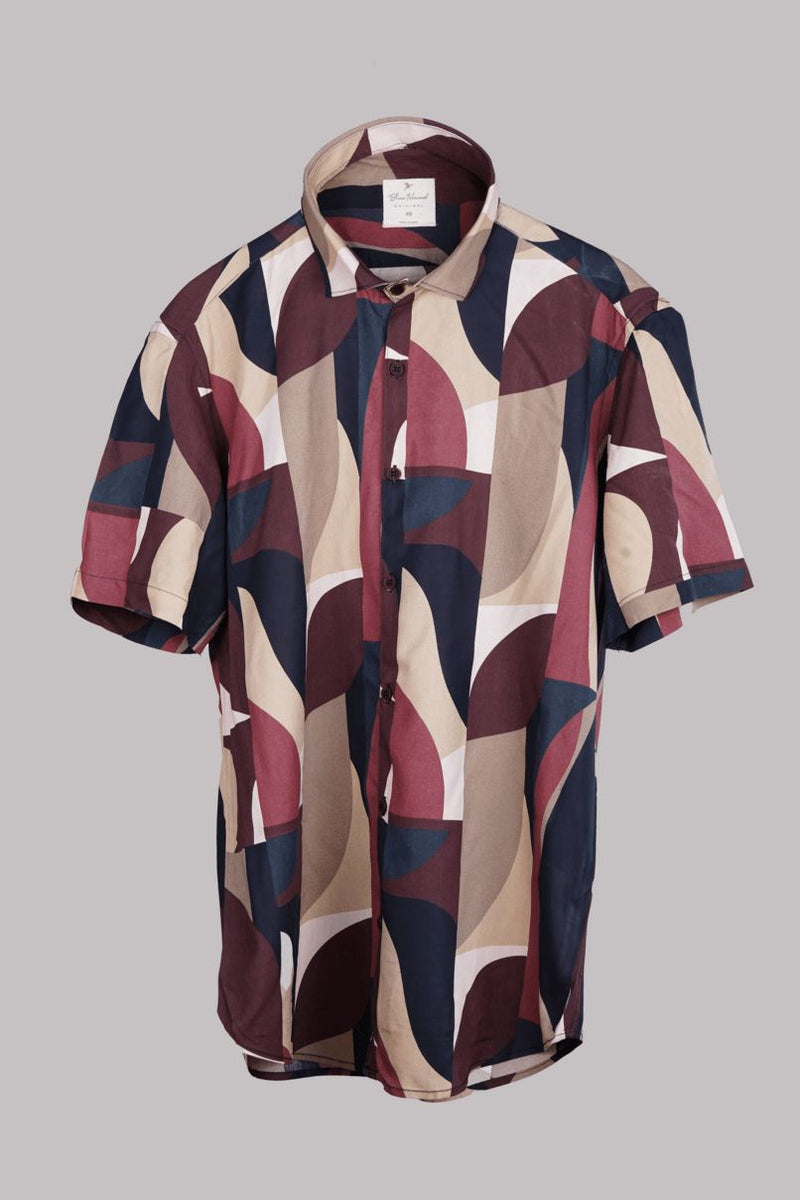 Dusky Brown Abstract Print - Half Sleeve - Airlite Shirt