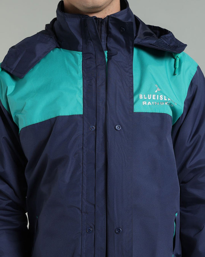 Navy with Teal Shoulder Panel - Rain Jacket with Pant