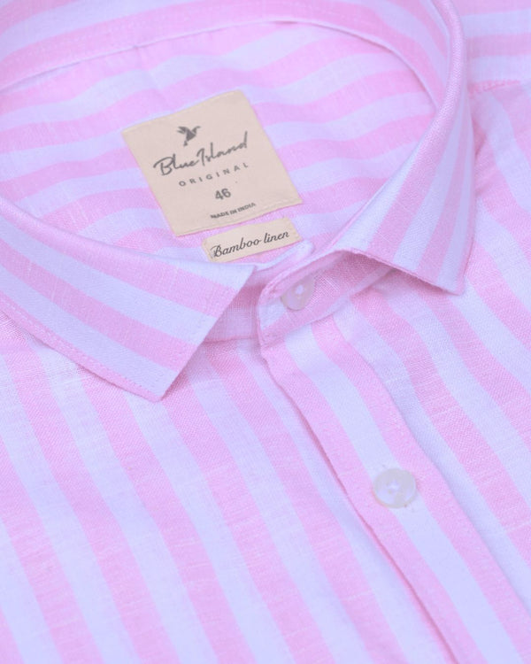 Pink Bold Stripes -Full-Bamboo Linen