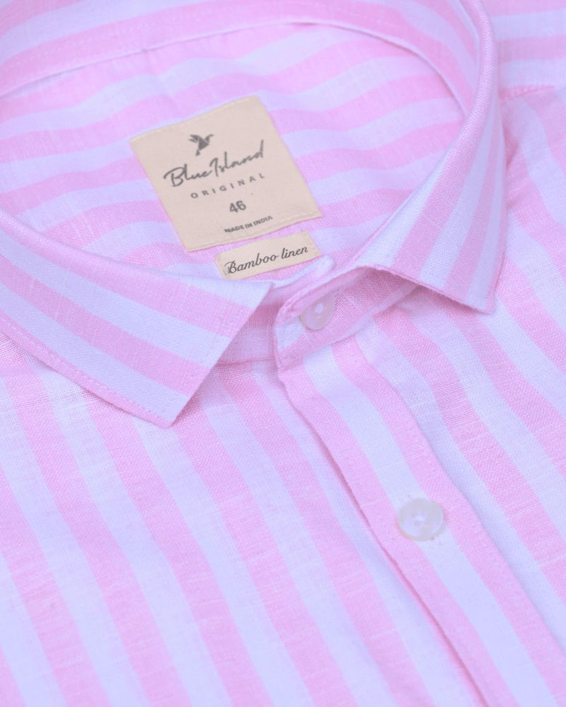 Pink Bold Stripes -Full-Bamboo Linen
