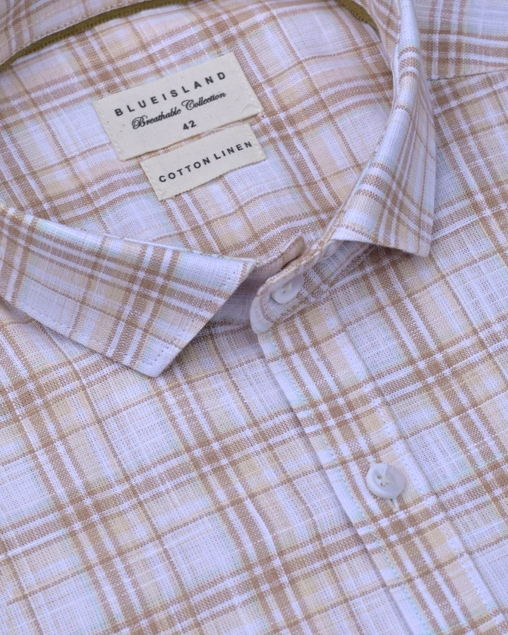 Spring Orange & Cream Checks -Full-Cotton Linen Shirt