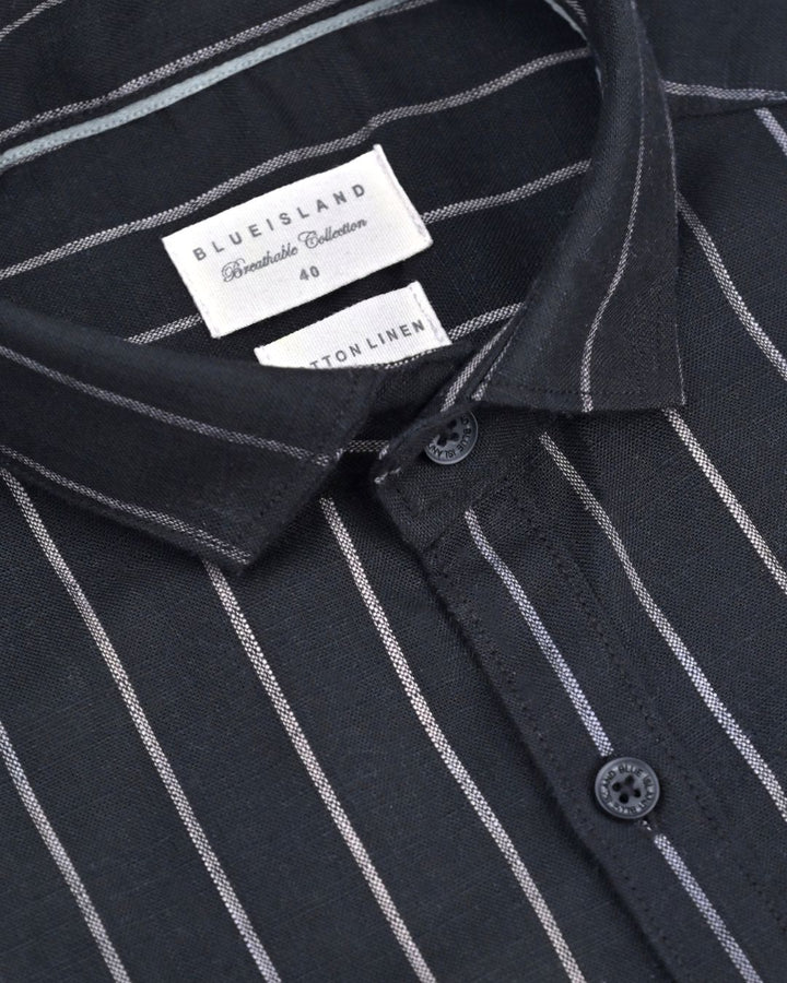 Black & White Line Stripes -Full-Cotton Linen Shirt