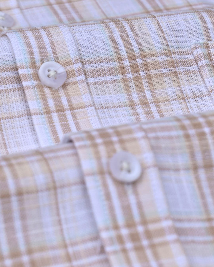 Spring Orange & Cream Checks -Full-Cotton Linen Shirt