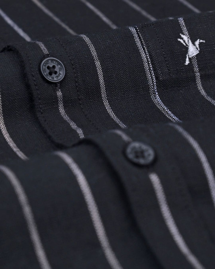Black & White Line Stripes -Full-Cotton Linen Shirt