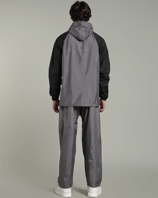 Grey with Black Sleeve - Rain Jacket with Pant & Mobile Pouch