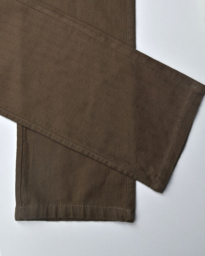 Khaki Green Grain Printed - 2 way stretch - COTTON LINEN PANT