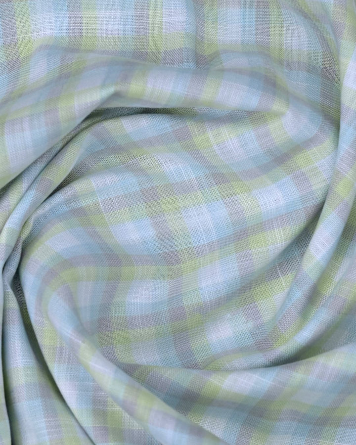 Pastel Green & Grey Checks -Full-Cotton Linen Shirt