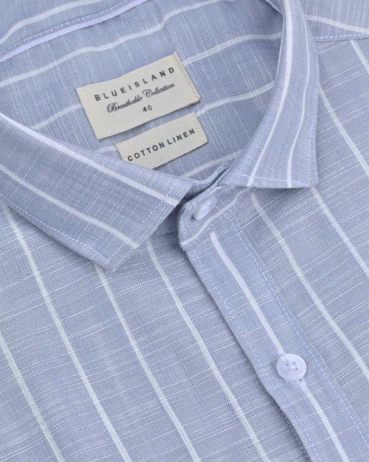 Grey & White Line Stripes -Full-Cotton Linen Shirt