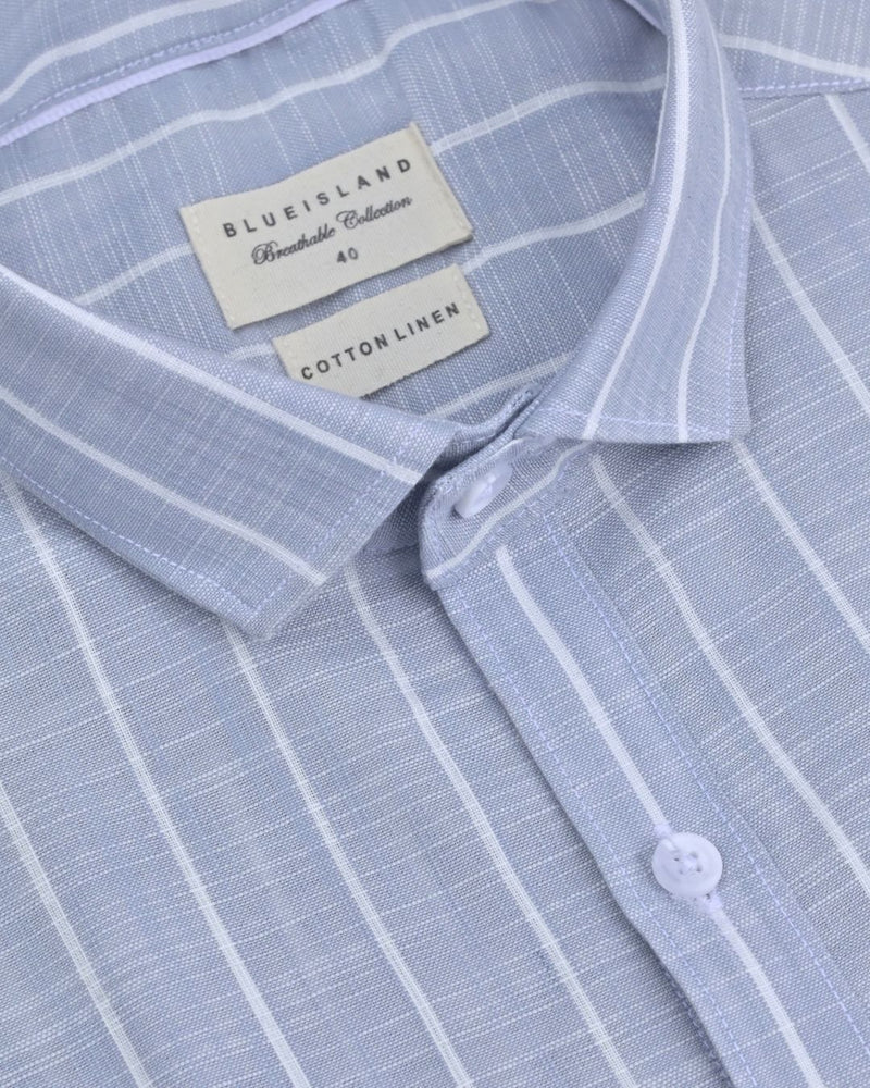 Grey & White Line Stripes -Full-Cotton Linen Shirt