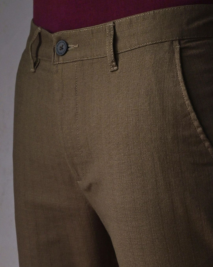 Khaki Green Grain Printed - 2 way stretch - COTTON LINEN PANT