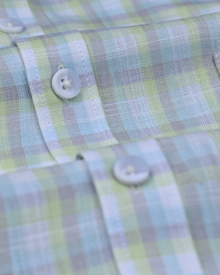 Pastel Green & Grey Checks -Full-Cotton Linen Shirt