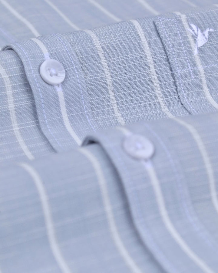 Grey & White Line Stripes -Full-Cotton Linen Shirt