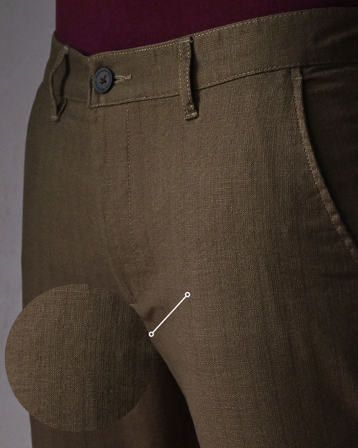 Khaki Green Grain Printed - 2 way stretch - COTTON LINEN PANT