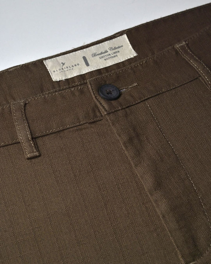 Khaki Green Grain Printed - 2 way stretch - COTTON LINEN PANT