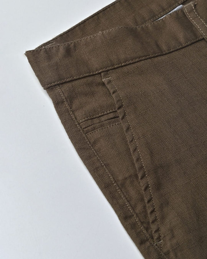 Khaki Green Grain Printed - 2 way stretch - COTTON LINEN PANT