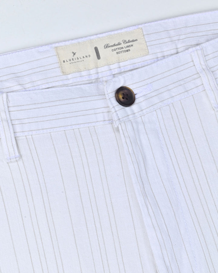 White Double Lines - 2 way stretch - COTTON LINEN PANT