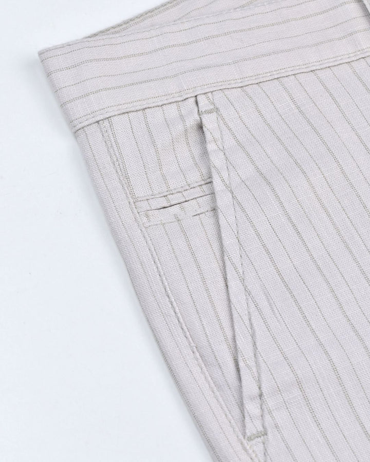 Cream Line Stripes - 2 way stretch - COTTON LINEN PANT