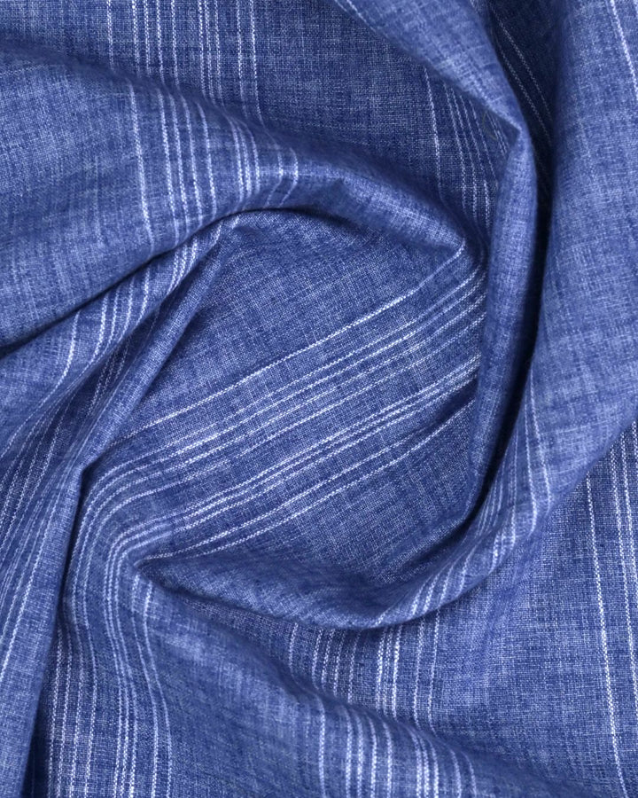 Denim & White Multi Line Stripes -Full-Cotton Linen Shirt