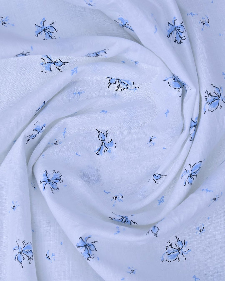 White Mosaic Print-Full-Cotton Linen Shirt