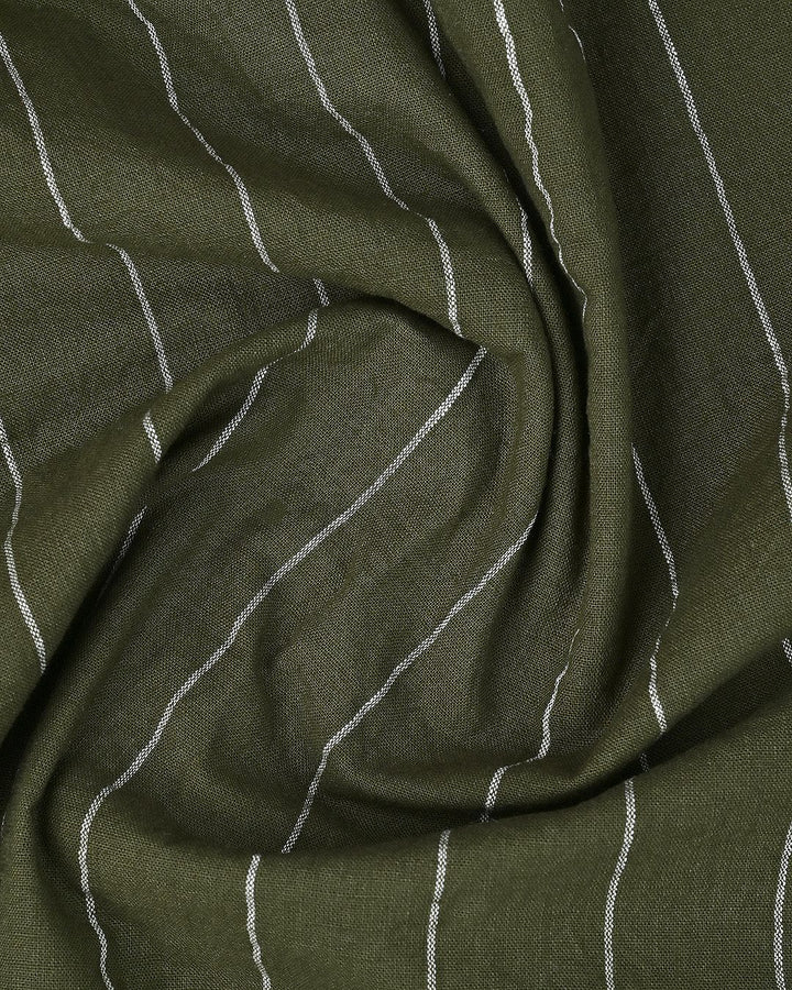 Dark Olive Broad Stripes-Full-Cotton Linen Shirt
