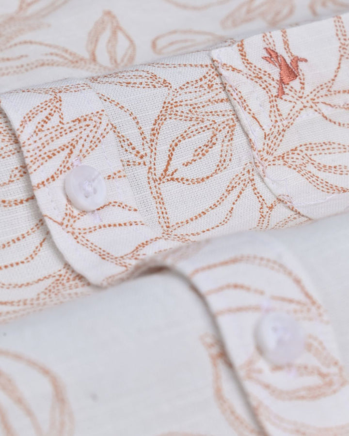 White & Red Leaf Print -Full-Stain Proof