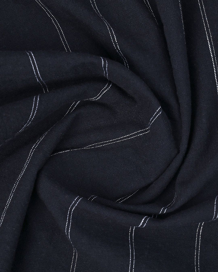Black & White Double Dotted Line Stripes -Full-Cotton Linen Shirt