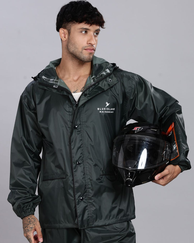 Military Green - Rain Jacket with Pant and Mobile Pouch