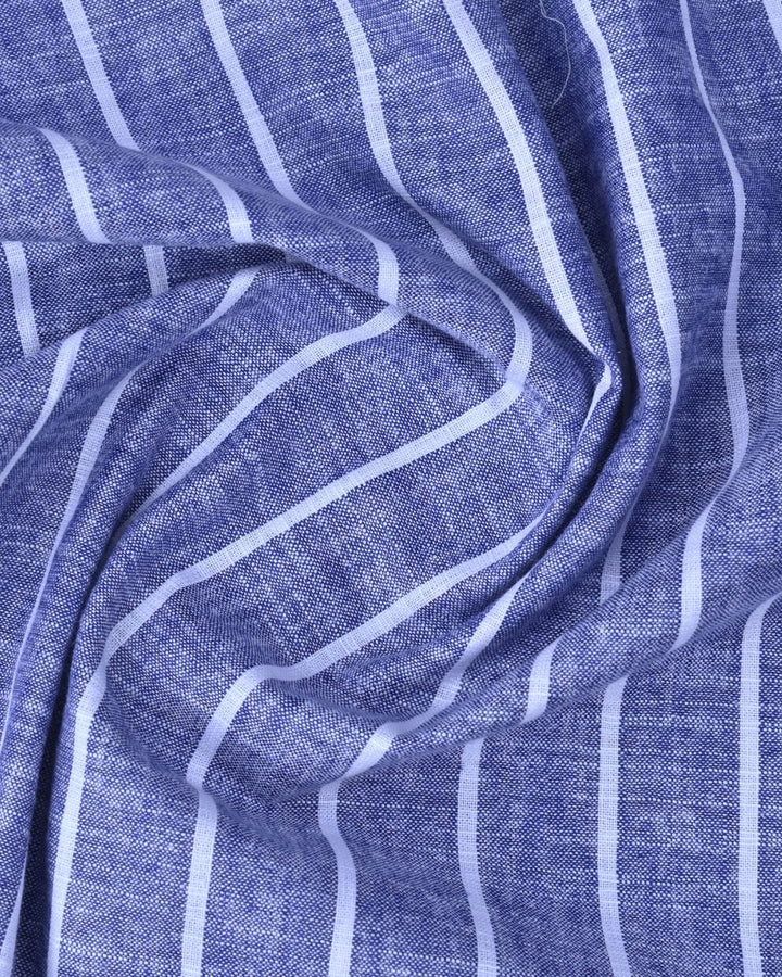 Steel Blue & White Large Stripes -Full-Bamboo Linen
