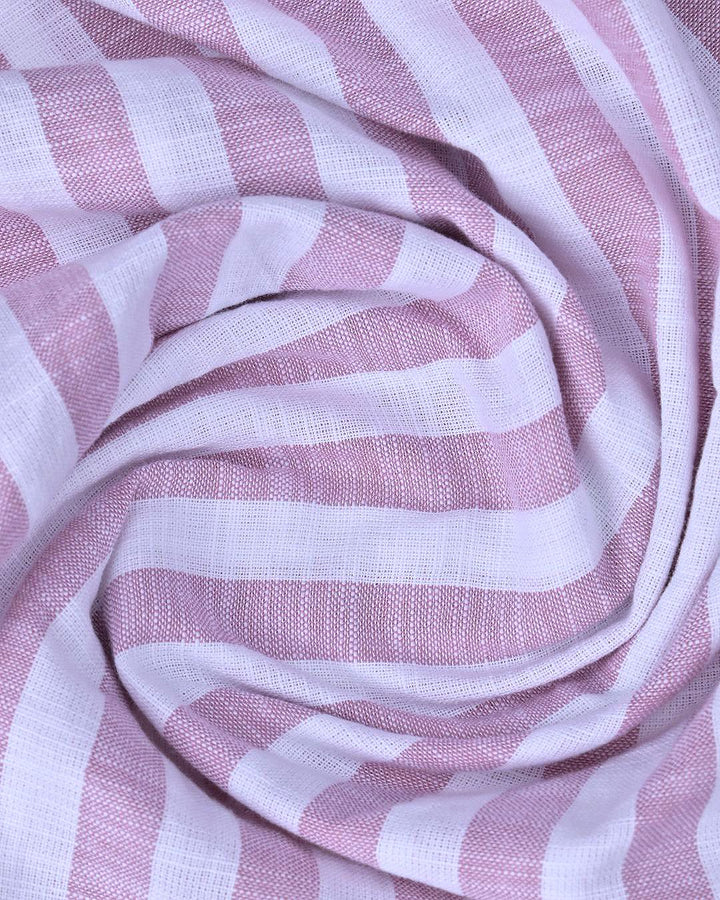 White & Rose Bold Stripes-Full-Cotton Linen Shirt