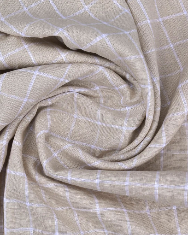 Sandal Cream & White Checks - Half Sleeve -Cotton Linen Shirt