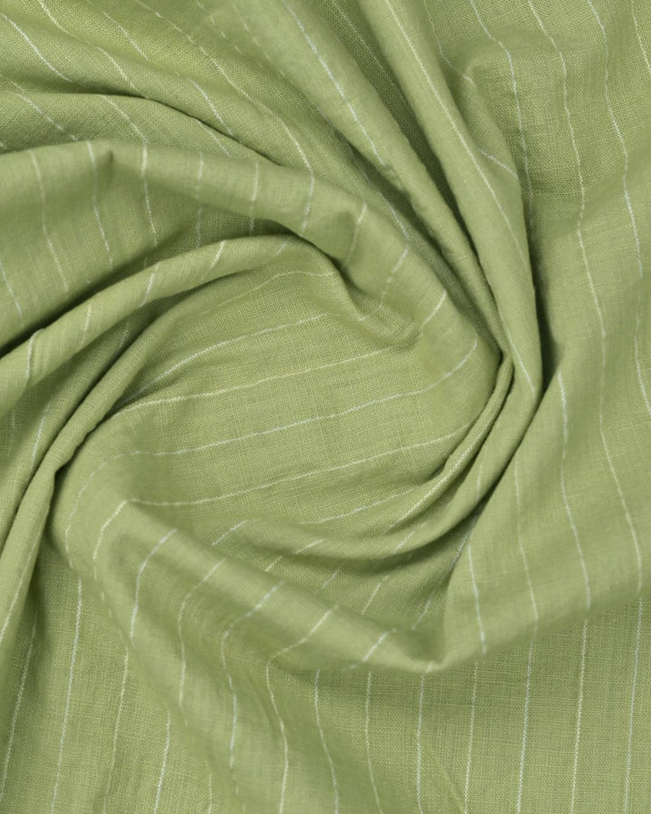 Peach Green Vertical Stripes-Full-Cotton Linen Shirt