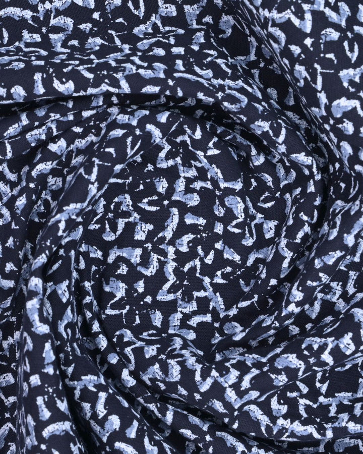Navy Semi Star Print-Full-Cotton Linen Shirt
