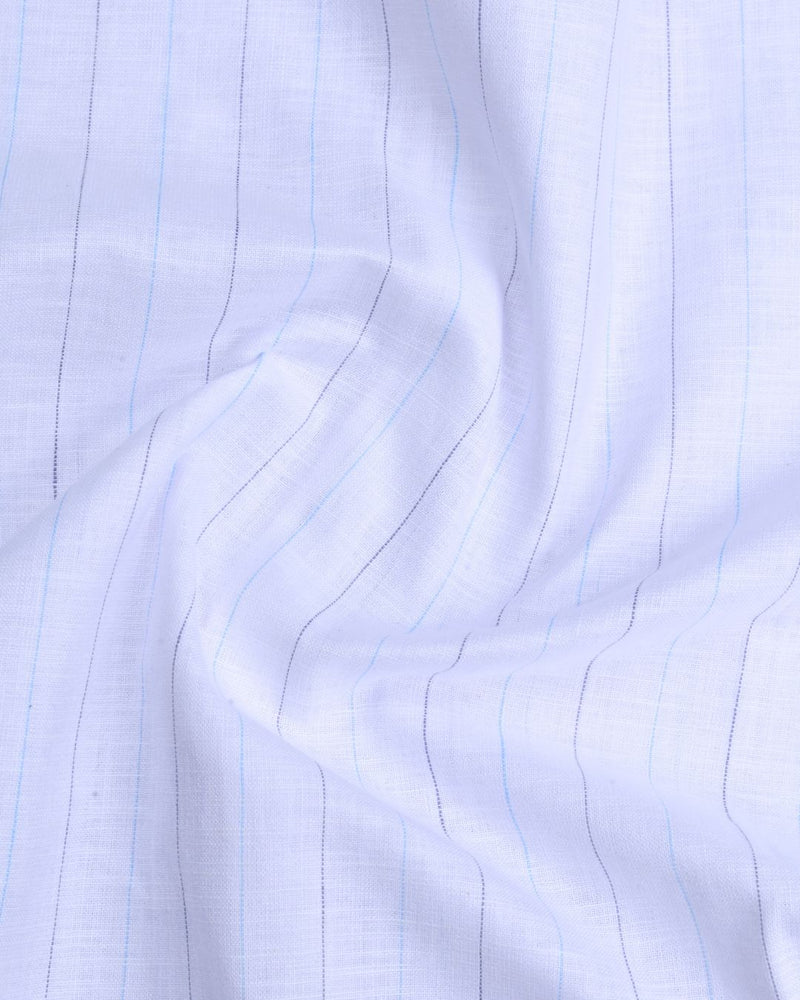 White Blue & Grey Dotted Line Stripes -Full-Bamboo Linen