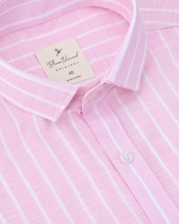 Rose Pink & White Stripes -Full-Bamboo Linen
