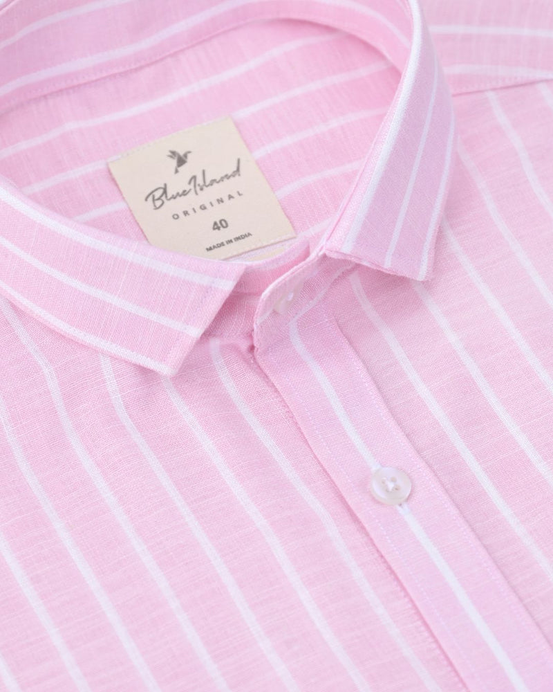 Rose Pink & White Stripes -Full-Bamboo Linen