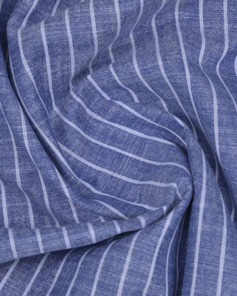 Denim Blue & White Stripes -Full-Bamboo Linen