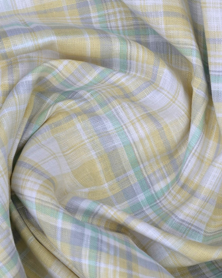 Summer Yellow & Green Line Checks -Full-Cotton Linen Shirt