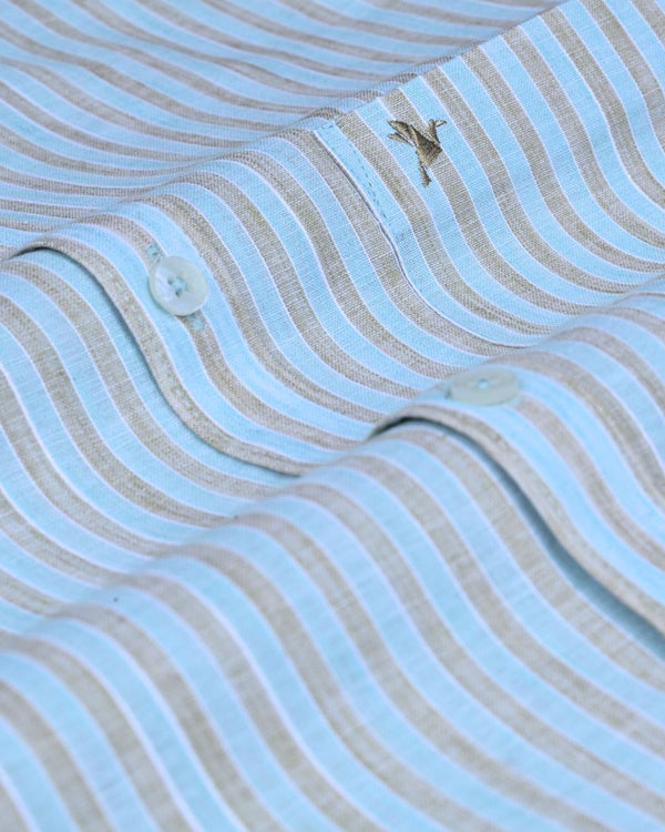 Cool Blue & Brown Stripes -Full-Bamboo Linen