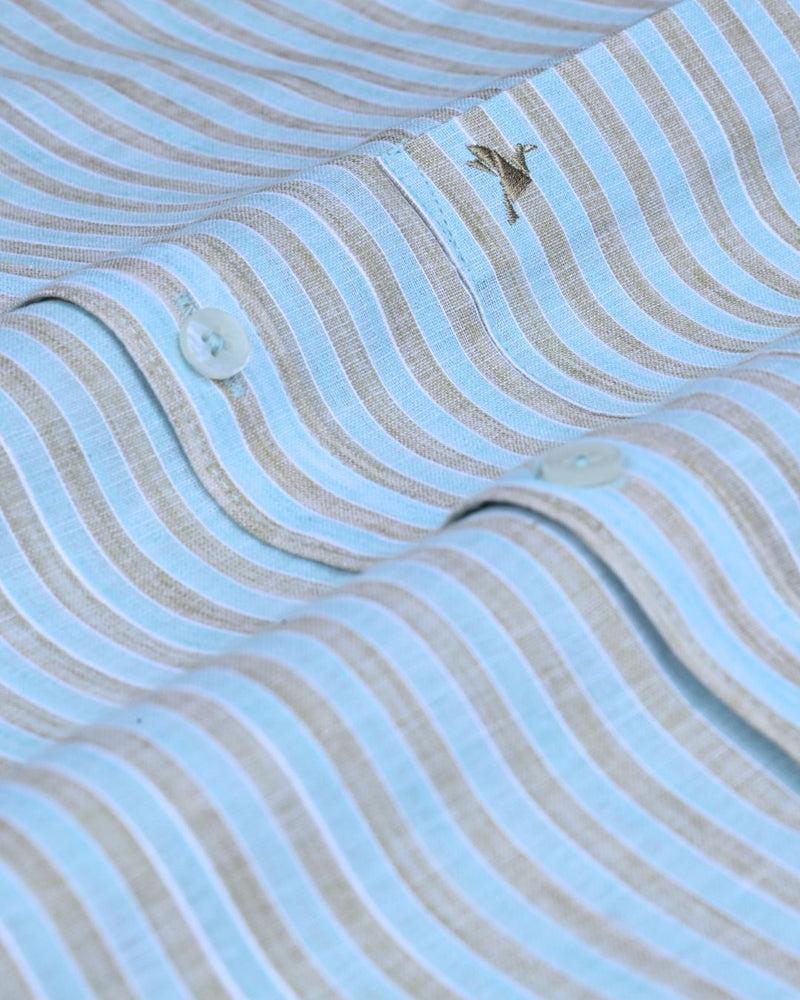 Cool Blue & Brown Stripes -Full-Bamboo Linen