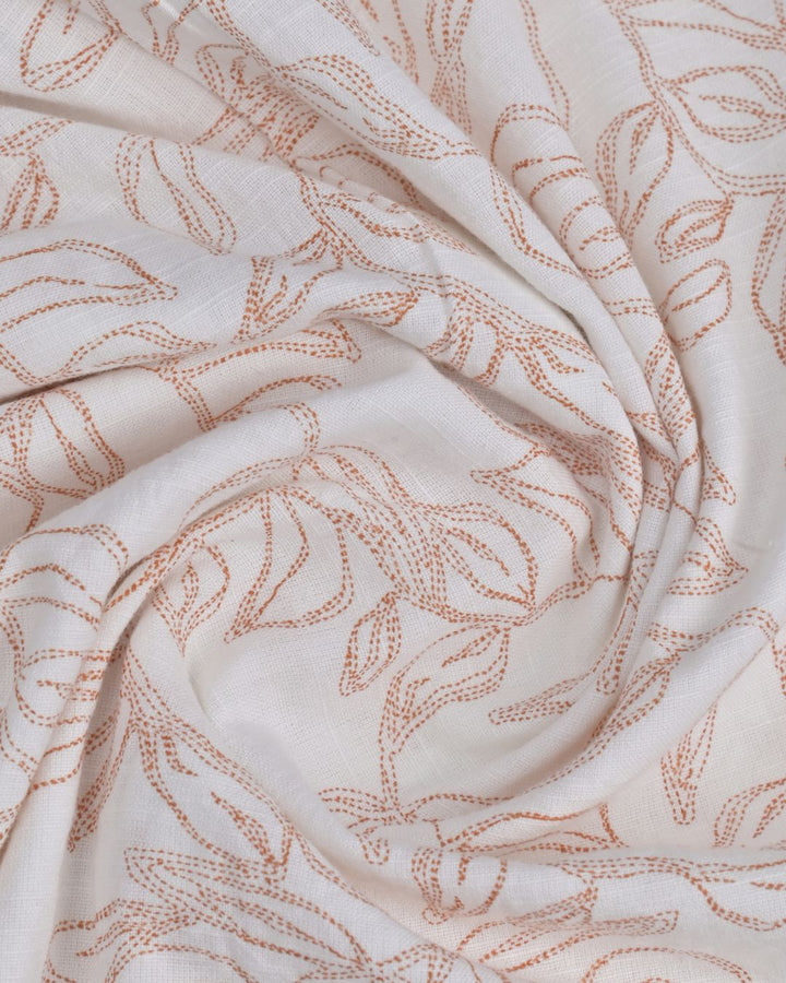 White & Red Leaf Print -Full-Stain Proof
