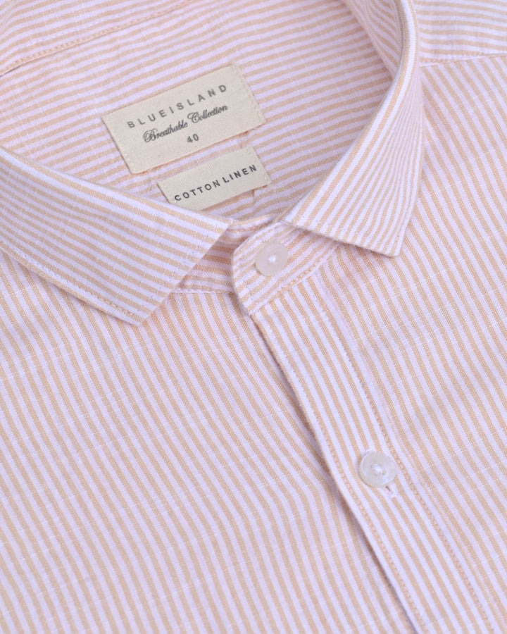 Orange Mini Stripes -Full-Cotton Linen Shirt