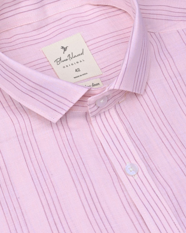 Pink Four Line Stripes -Full-Bamboo Linen