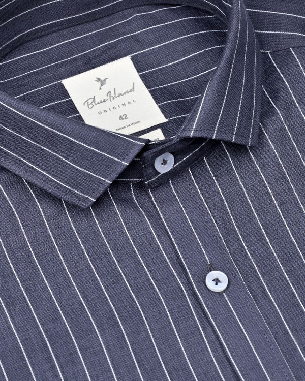 Charcoal Grey Vertical Stripes -Full-Bamboo Linen
