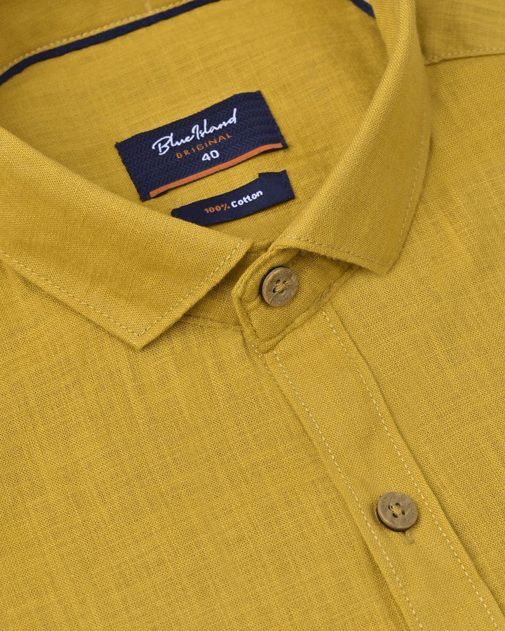 Mustard Yellow Solid-Full-Cotton Linen Shirt