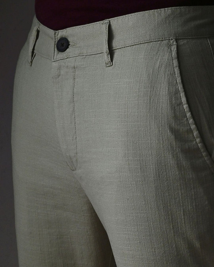 Lite Olive Grain Printed - 2 way stretch - COTTON LINEN PANT