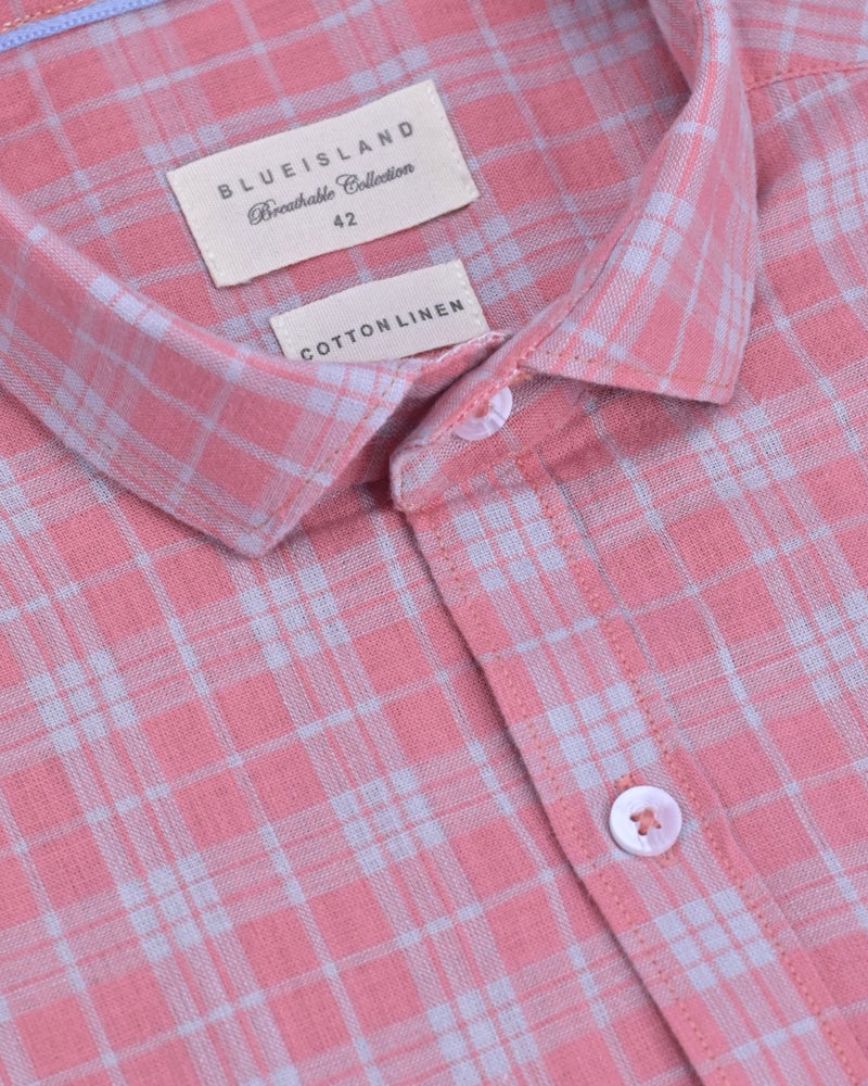 Rose Multi Line Checks -Full-Cotton Linen Shirt
