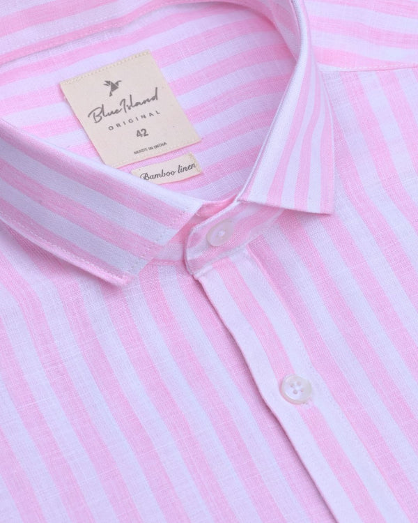 Pink & White Large Stripes -Full-Bamboo Linen
