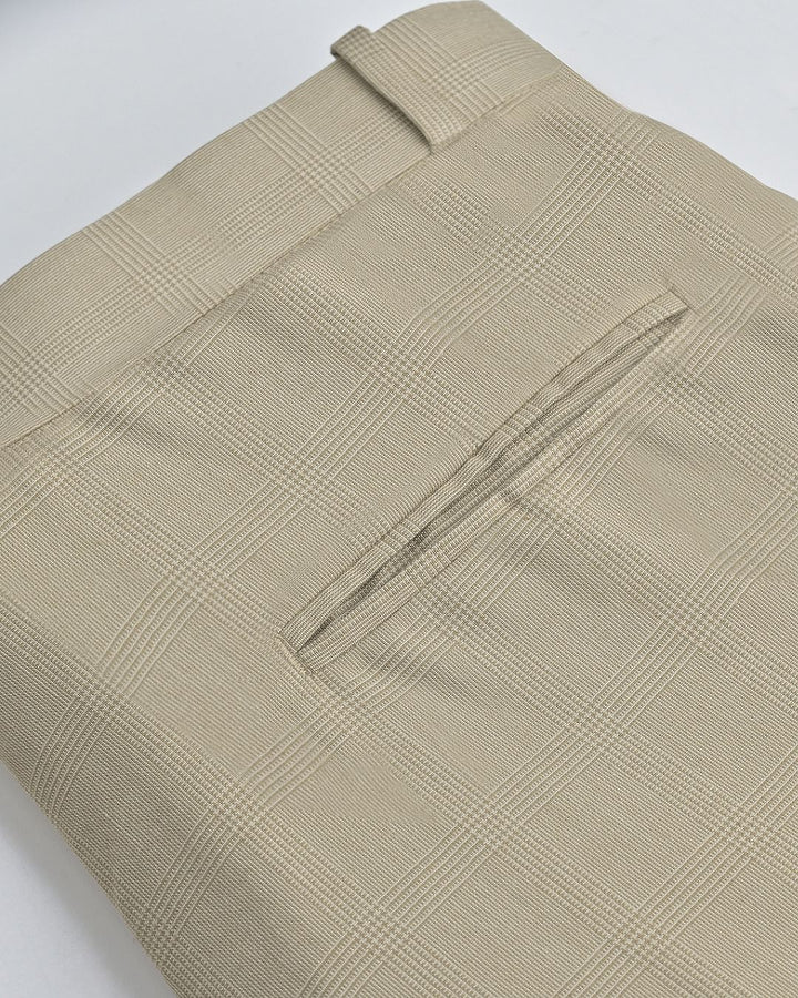 Beige Multi Line Checks - Wrinkle free Formal Pant